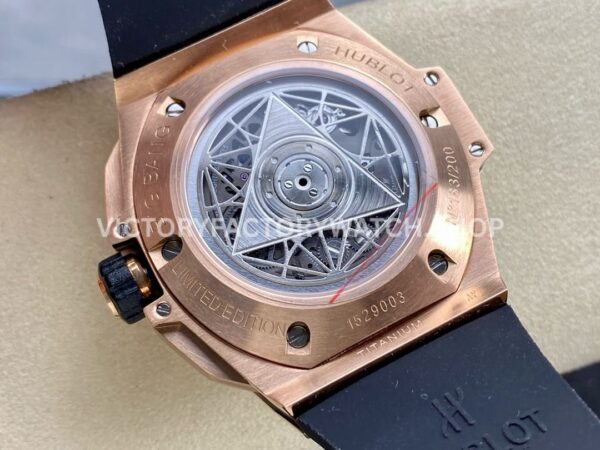 HB Factory Hublot Big Bang Sang Bleu 418.OX.2001.RX.1604.MXM20 45mm Rose Gold Diamond White Rubber Strap Skeletonized White Dial