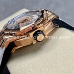 HB Factory Hublot Big Bang Sang Bleu 418.OX.2001.RX.1604.MXM20 45mm Rose Gold Diamond White Rubber Strap Skeletonized White Dial
