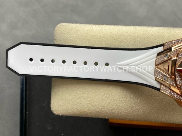 HB Factory Hublot Big Bang Sang Bleu 418.OX.2001.RX.1604.MXM20 45mm Rose Gold Diamond White Rubber Strap Skeletonized White Dial