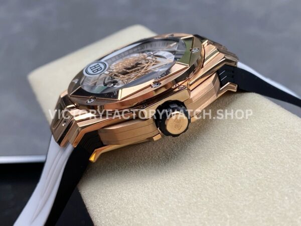 HB Factory Hublot Big Bang Sang Bleu 418.OX.2001.RX.MXM20 45mm Rose Gold White Rubber Strap Skeletonized White Dial