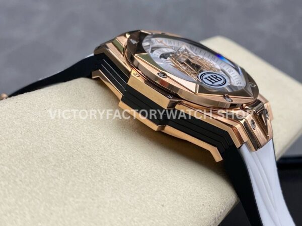 HB Factory Hublot Big Bang Sang Bleu 418.OX.2001.RX.MXM20 45mm Rose Gold White Rubber Strap Skeletonized White Dial