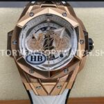 HB Factory Hublot Big Bang Sang Bleu 418.OX.2001.RX.MXM20 45mm rose gold white rubber strap skeletonized white dial replica watch