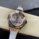 HB Factory Hublot Big Bang Sang Bleu 418.OX.2001.RX.MXM20 45mm Rose Gold White Rubber Strap Skeletonized White Dial