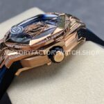HB Factory Hublot Big Bang Sang Bleu 418.OX.5108.RX.1604.MXM20 45mm Rose Gold Diamond Blue Rubber Strap Skeletonized Blue Dial