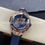 HB Factory Hublot Big Bang Sang Bleu 418.OX.5108.RX.1604.MXM20 45mm Rose Gold Diamond Blue Rubber Strap Skeletonized Blue Dial