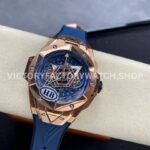 HB Factory Hublot Big Bang Sang Bleu 418.OX.5108.RX.MXM20 45mm Rose Gold Blue Rubber Strap Skeletonized Blue Dial