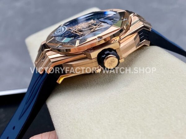 HB Factory Hublot Big Bang Sang Bleu 418.OX.5108.RX.MXM20 45mm Rose Gold Blue Rubber Strap Skeletonized Blue Dial