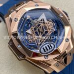 HB Factory Hublot Big Bang Sang Bleu 418.OX.5108.RX.MXM20 45mm Rose Gold Blue Rubber Strap Skeletonized Blue Dial
