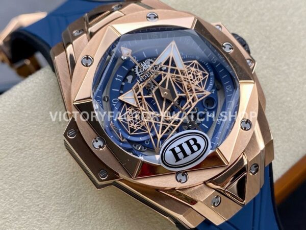 HB Factory Hublot Big Bang Sang Bleu 418.OX.5108.RX.MXM20 45mm Rose Gold Blue Rubber Strap Skeletonized Blue Dial