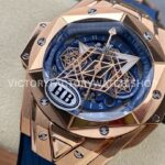 HB Factory Hublot Big Bang Sang Bleu 418.OX.5108.RX.MXM20 45mm Rose Gold Blue Rubber Strap Skeletonized Blue Dial