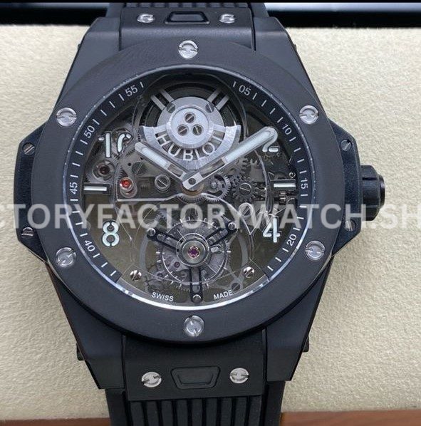 HB Factory Hublot Big Bang Tourbillon 419.CI.0170.RX 45mm ceramic rubber strap Arabic numerals skeletonized dial replica watch