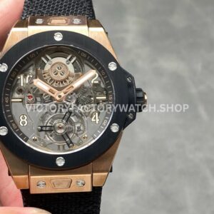HB Factory Hublot Big Bang Tourbillon 429.NS.0170.RX.Y0S 45mm rose gold canvas strap ceramic bezel skeletonized dial replica watch