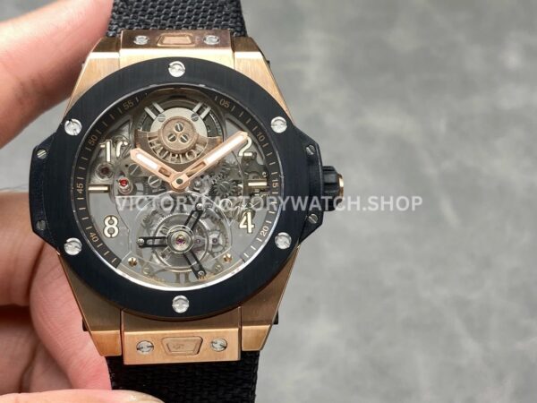 HB Factory Hublot Big Bang Tourbillon 429.NS.0170.RX.Y0S 45mm rose gold canvas strap ceramic bezel skeletonized dial replica watch