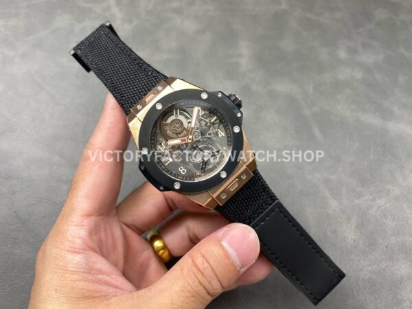 HB Factory Hublot Big Bang Tourbillon 429.NS.0170.RX.YOS 45mm Rose Gold Canvas Strap Ceramic Bezel Arabic Numerals Skeletonized Dial