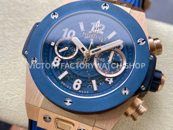 HB Factory Hublot Big Bang Unico 421.OL.5180.RX 45mm Rose Gold Rubber Strap Skeletonized Blue Dial
