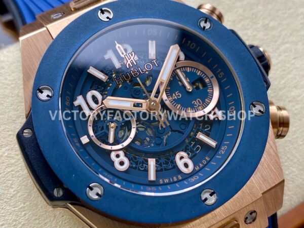 HB Factory Hublot Big Bang Unico 421.OL.5180.RX 45mm Rose Gold Rubber Strap Skeletonized Blue Dial