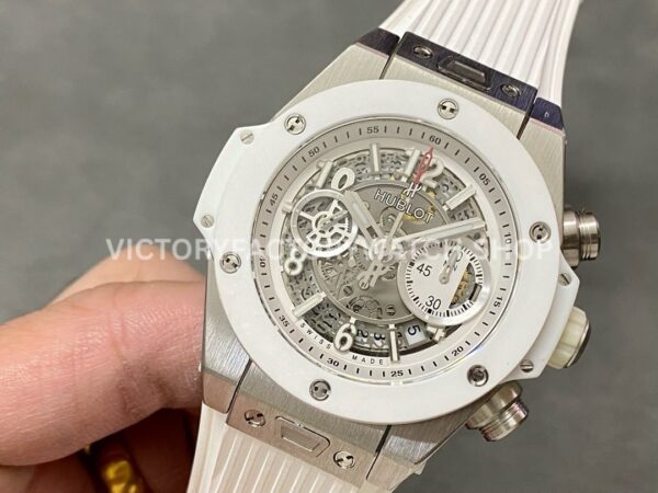 HB Factory Hublot Big Bang Unico 45mm White White Rubber Strap Ceramic Bezel White Skeletonized Dial