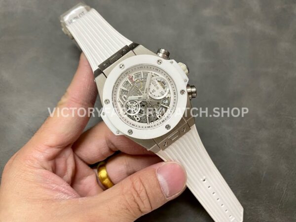 HB Factory Hublot Big Bang Unico 45mm White White Rubber Strap Ceramic Bezel White Skeletonized Dial