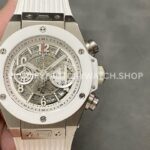 HB Factory Hublot Big Bang Unico 45mm white rubber strap ceramic bezel white skeletonized dial replica watch
