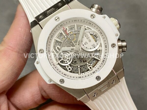 HB Factory Hublot Big Bang Unico 45mm White White Rubber Strap Ceramic Bezel White Skeletonized Dial