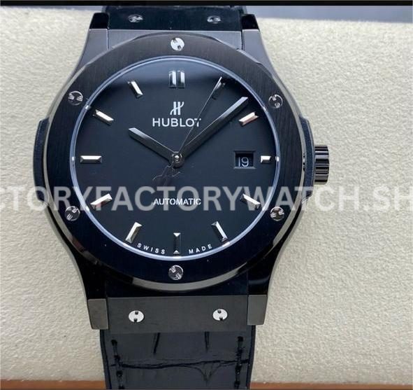 HB Factory Hublot Classic Fusion 542.CM.1171.RX 42mm steel leather strap ceramic bezel black dial replica watch