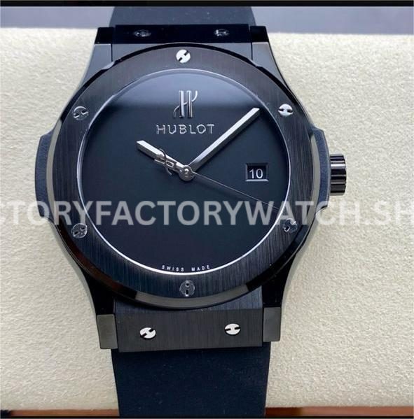 HB Factory Hublot Classic Fusion 542.CX.1270.RX.MDM 42mm steel black rubber strap black dial replica watch