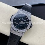 HB Factory Hublot Classic Fusion 542.NX.1171.LR.1704 42mm Full Diamond Leather Strap Black Dial