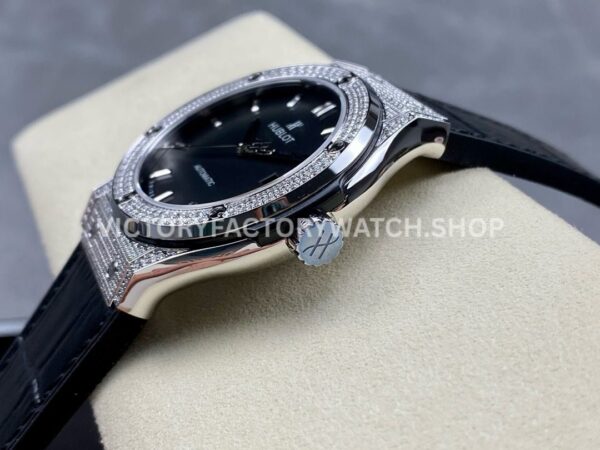 HB Factory Hublot Classic Fusion 542.NX.1171.LR.1704 42mm Full Diamond Leather Strap Black Dial