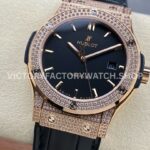 HB Factory Hublot Classic Fusion 542.OX.1181.LR.1704 42mm Full Diamond Rose Gold Leather Strap Black Dial