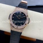 HB Factory Hublot Classic Fusion 542.OX.1181.LR.1704 42mm Full Diamond Rose Gold Leather Strap Black Dial