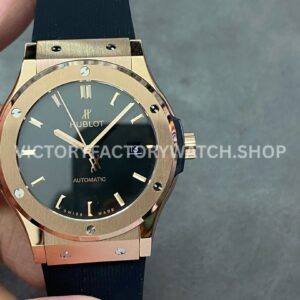 HB Factory Hublot Classic Fusion 542.OX.1181.RX 42mm rose gold rubber strap black dial replica watch