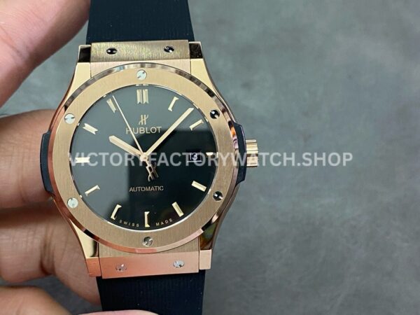 HB Factory Hublot Classic Fusion 542.OX.1181.RX 42mm rose gold rubber strap black dial replica watch