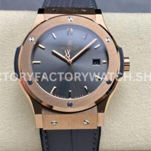 HB Factory Hublot Classic Fusion 542.OX.7081.LR 42mm rose gold grey leather strap grey dial replica watch