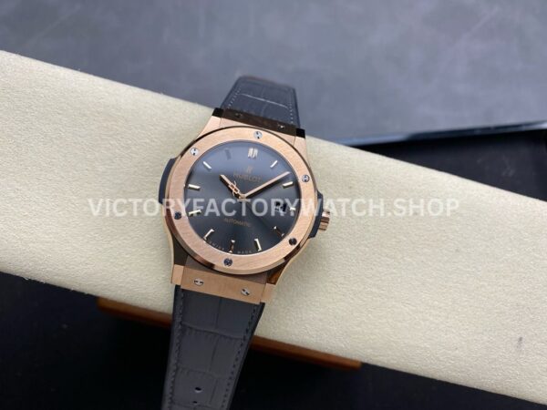 HB Factory Hublot Classic Fusion 542.OX.7081.LR 42mm Rose Gold Grey Leather Strap Grey Dial