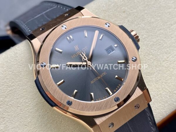 HB Factory Hublot Classic Fusion 542.OX.7081.LR 42mm Rose Gold Grey Leather Strap Grey Dial