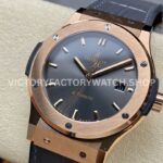 HB Factory Hublot Classic Fusion 542.OX.7081.LR 42mm Rose Gold Grey Leather Strap Grey Dial