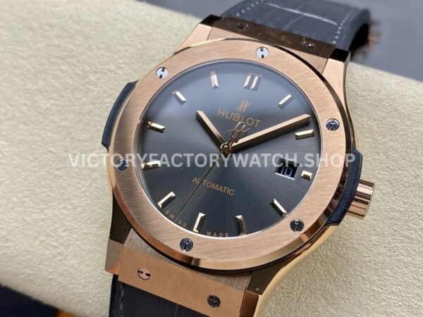 HB Factory Hublot Classic Fusion 542.OX.7081.LR 42mm Rose Gold Grey Leather Strap Grey Dial
