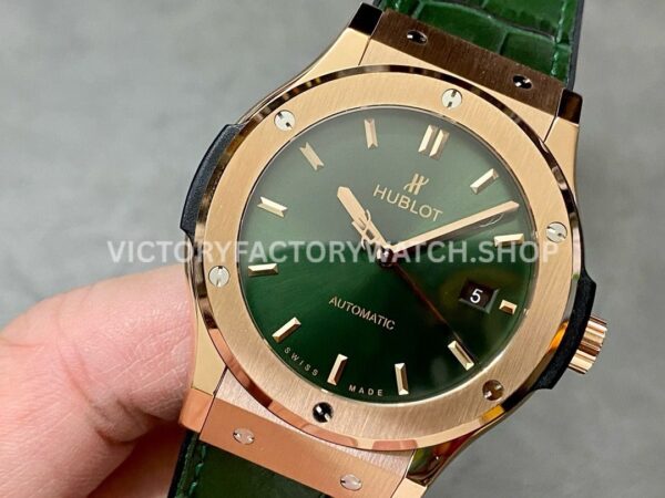 HB Factory Hublot Classic Fusion 542.OX.8980.LR 42mm Rose Gold Rubber Strap Green Dial