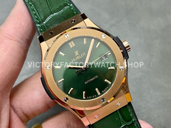 HB Factory Hublot Classic Fusion 542.OX.8980.LR 42mm Rose Gold Rubber Strap Green Dial