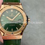 HB Factory Hublot Classic Fusion 542.OX.8980.LR 42mm rose gold rubber strap green dial replica watch