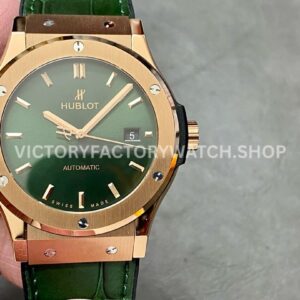 HB Factory Hublot Classic Fusion 542.OX.8980.LR 42mm rose gold rubber strap green dial replica watch