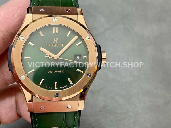 HB Factory Hublot Classic Fusion 542.OX.8980.LR 42mm rose gold rubber strap green dial replica watch