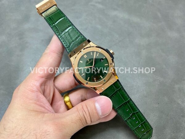 HB Factory Hublot Classic Fusion 542.OX.8980.LR 42mm Rose Gold Rubber Strap Green Dial