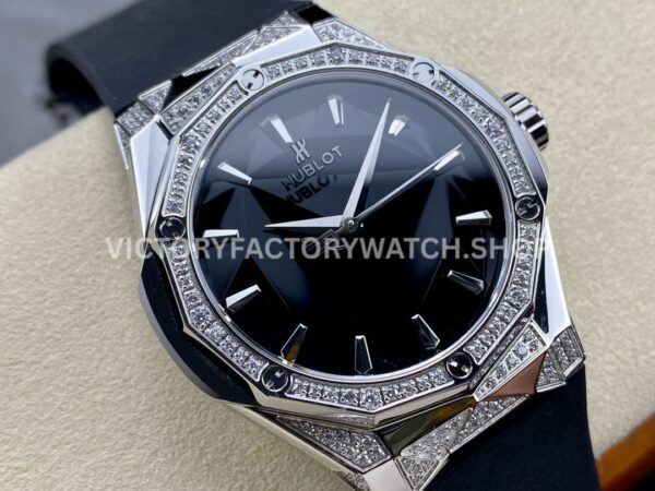 HB Factory Hublot Classic Fusion 550.NS.1800.RX.1804.ORL19 40mm Black Rubber Strap Diamond Bezel Black Dial