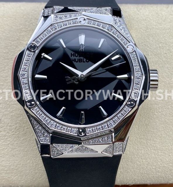 HB Factory Hublot Classic Fusion 550.NS.1800.RX.1804.ORL19 40mm black rubber strap diamond bezel black dial replica watch