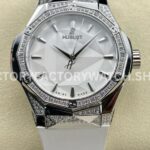 HB Factory Hublot Classic Fusion 550.NS.2200.RW.1804.ORL20 40mm diamond steel white rubber strap white dial replica watch