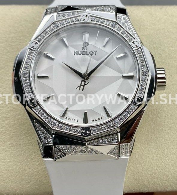 HB Factory Hublot Classic Fusion 550.NS.2200.RW.1804.ORL20 40mm diamond steel white rubber strap white dial replica watch