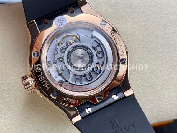 HB Factory Hublot Classic Fusion 550.OS.1800.RX.1604.ORL19 40mm Rose Gold Black Rubber Strap Diamond Bezel Black Dial