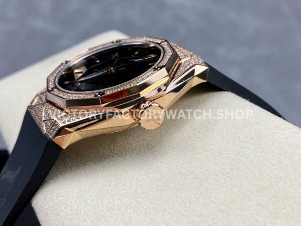 HB Factory Hublot Classic Fusion 550.OS.1800.RX.1604.ORL19 40mm Rose Gold Black Rubber Strap Diamond Bezel Black Dial