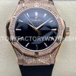 HB Factory Hublot Classic Fusion 550.OS.1800.RX.1604.ORL19 40mm rose gold black rubber strap diamond bezel black dial replica watch